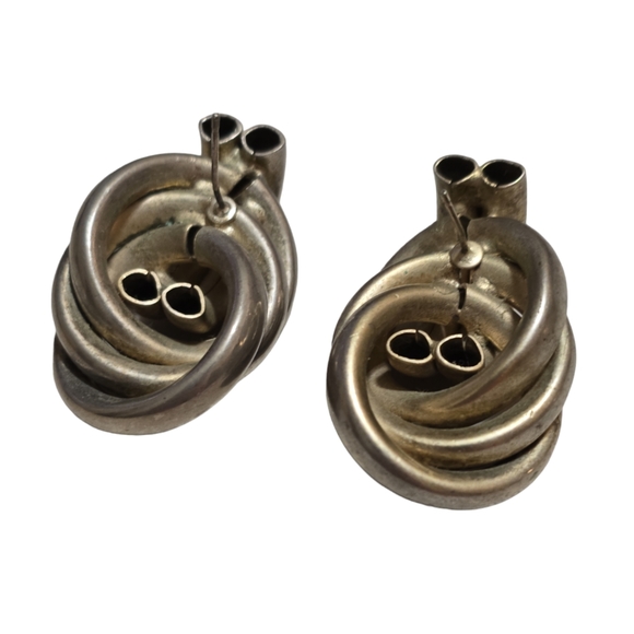 VINTAGE STAINLESS STEEL MODIFIED KNOT EARRINGS - Picture 2 of 2